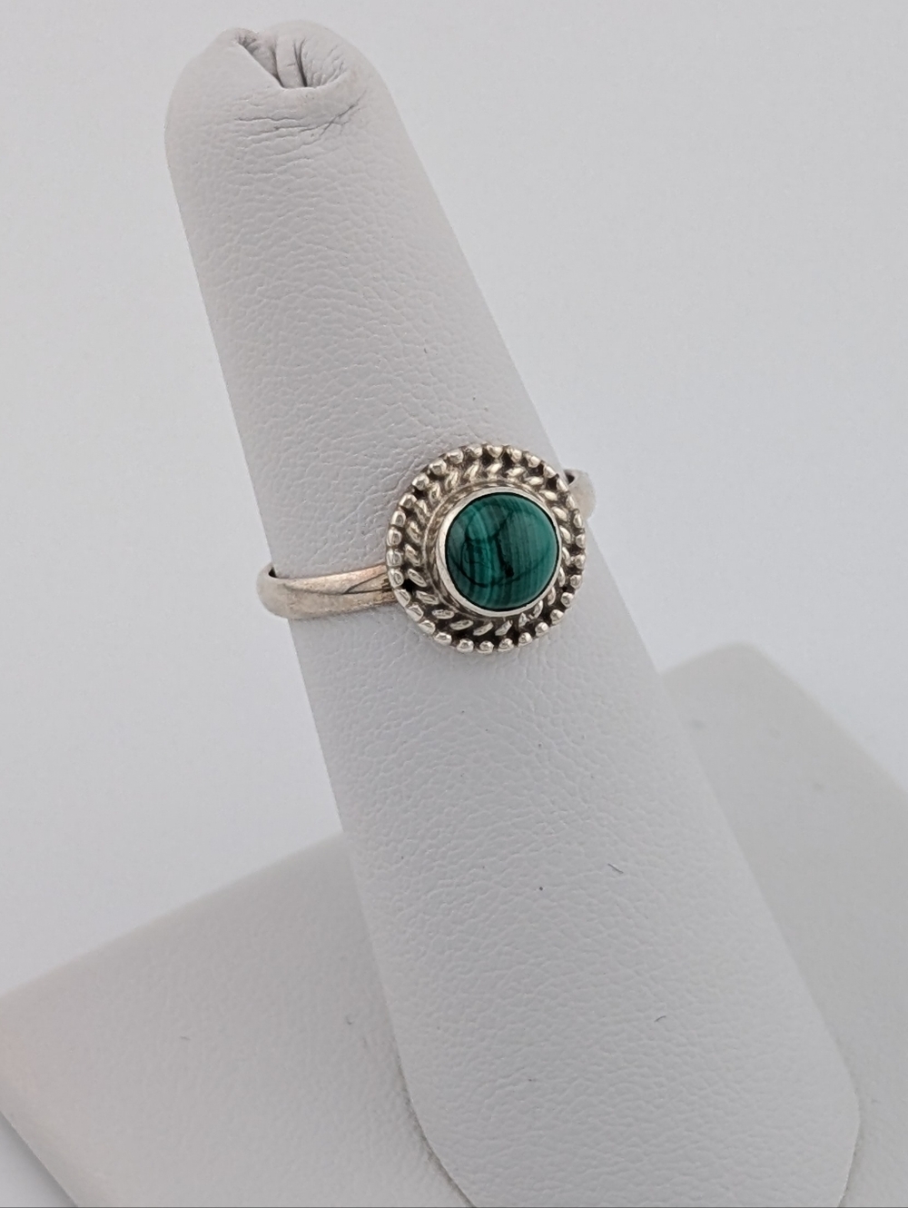 925 Sterling Silver Malachite Ring - Boho Green Gemstone Ring Sz 5.75